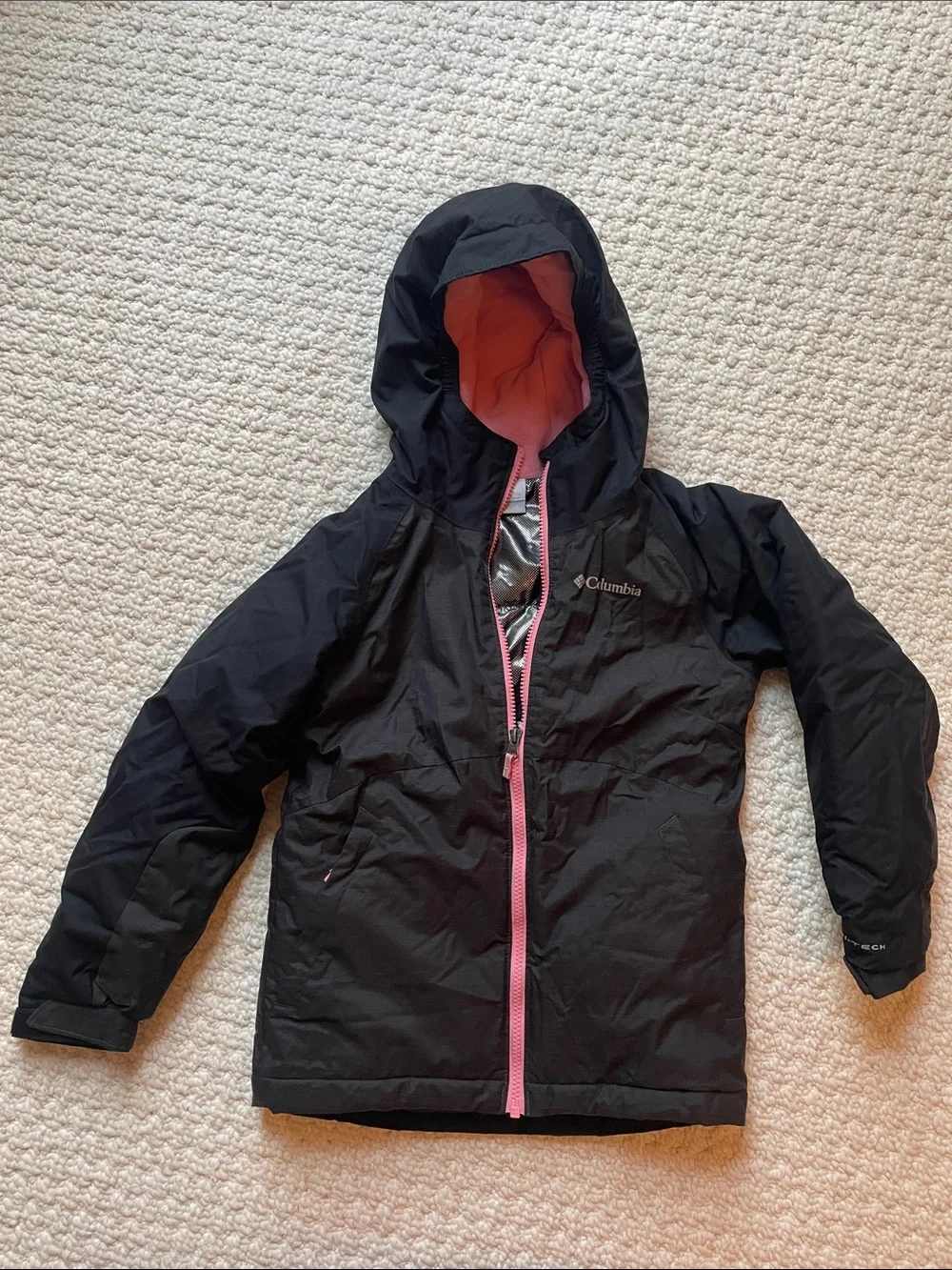 Columbia Kids Black Jacket with Pink Lining and Zipper